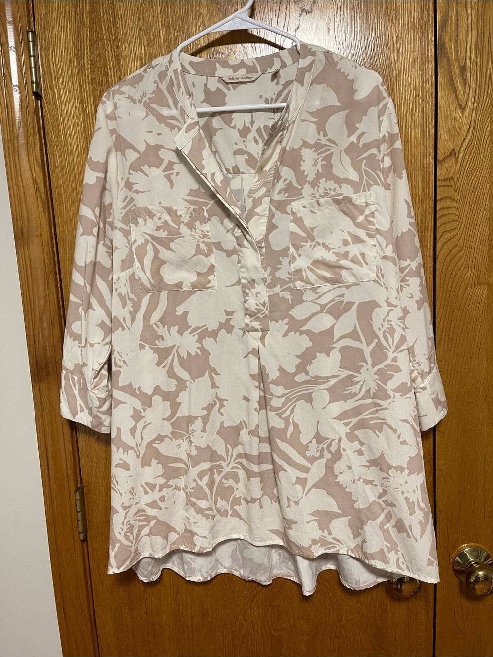 Soft Surroundings Blush and White Floral V-Neck Tunic